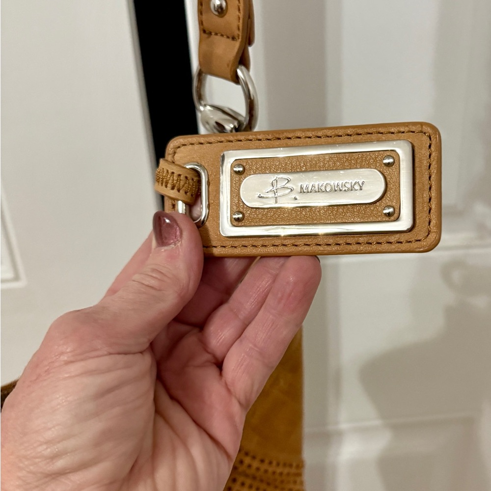 B. Makowsky Tan Patchwork Leather Shoulder Bag Bo… - image 6